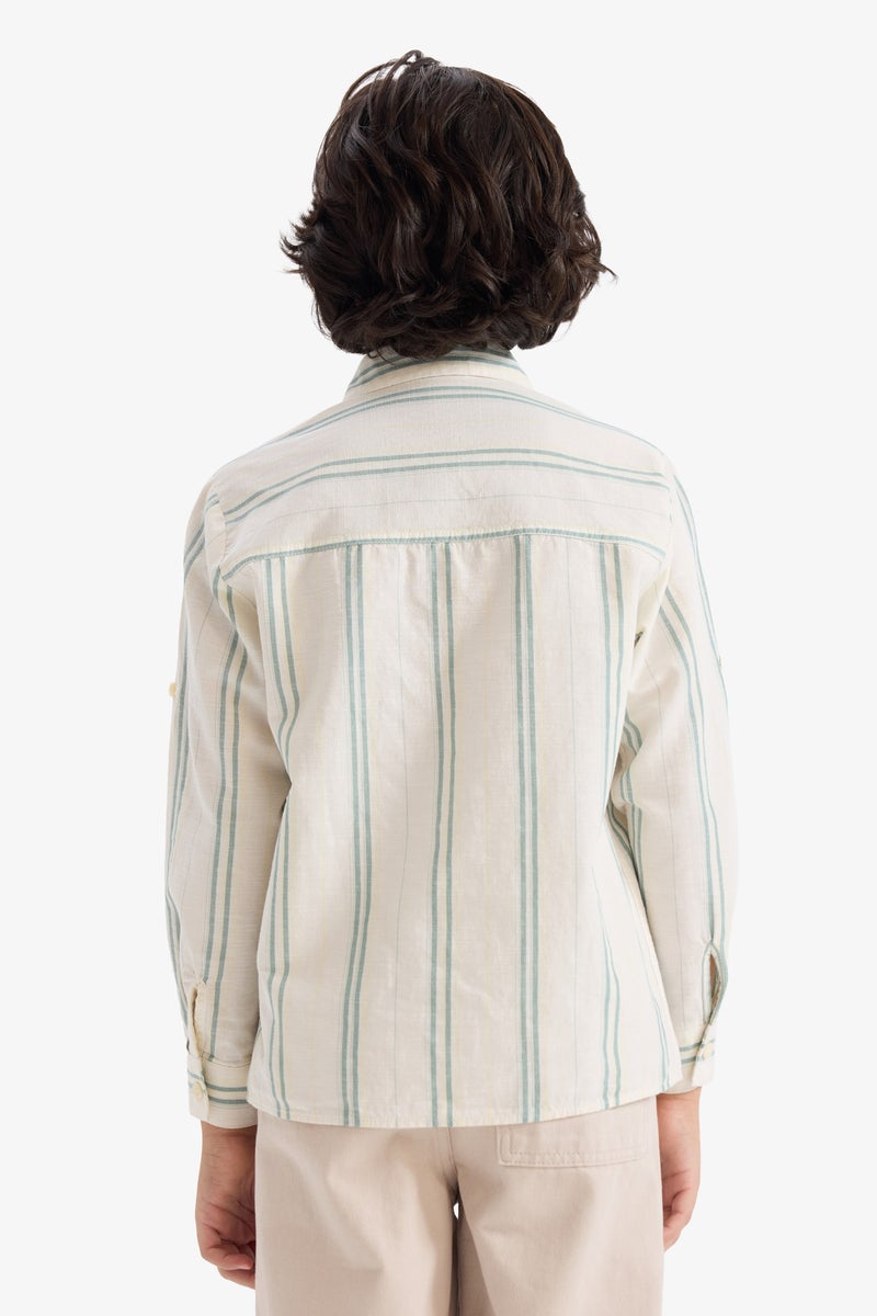 DeFacto Beige Boy Boy Striped Long Sleeve Shirt Casual - Image 5